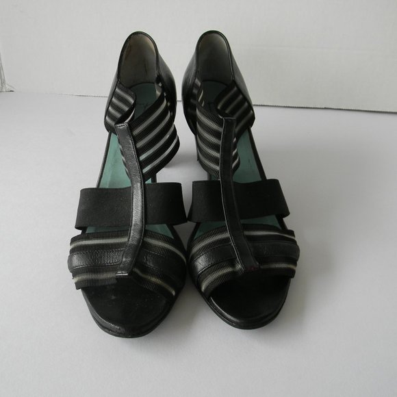 THIERRY RABOTIN MADE IN ITALY BLACK LEATHER OPEN TOE SANDALS SZ 37.5 - Picture 2 of 7
